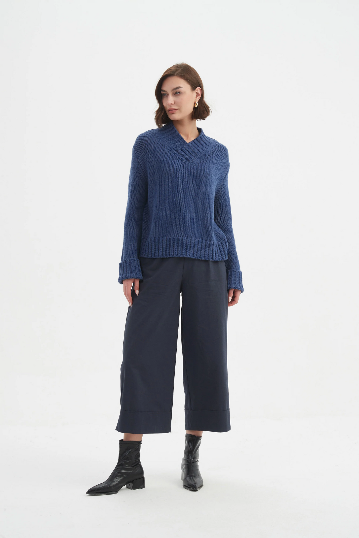 Tirelli Crossover Collar Knit - Denim