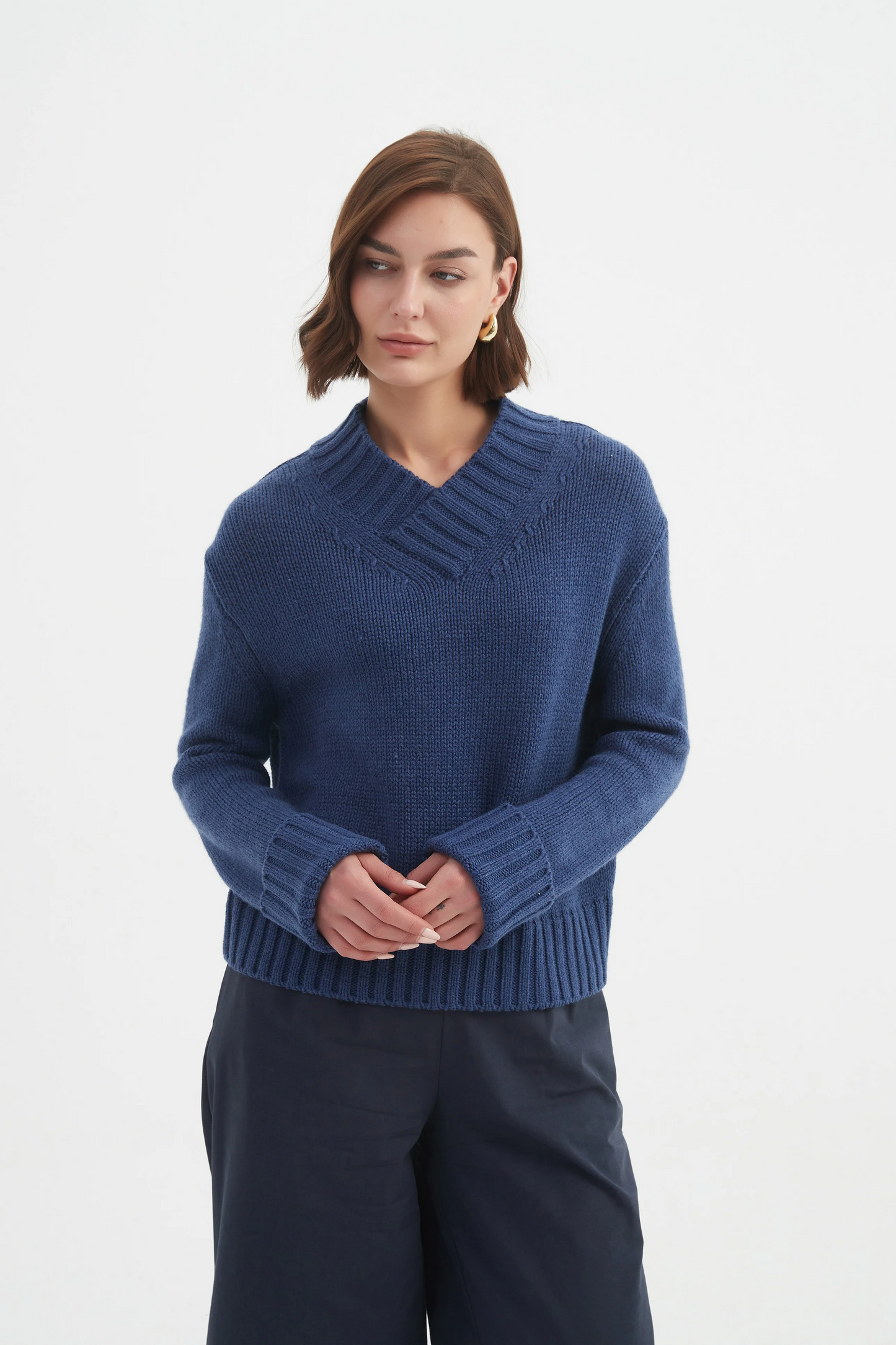 Tirelli Crossover Collar Knit - Denim