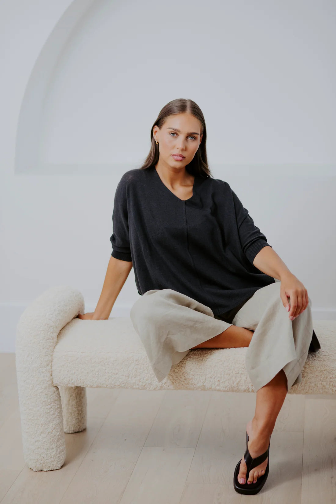 Bridge & Lord Oversize V-Neck Swing Top - Asphalt