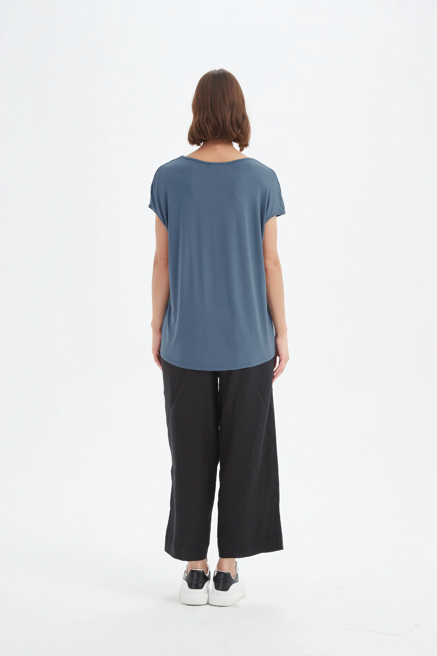 Tirelli Deep V Cap Sleeve Tee - Gunmetal Blue