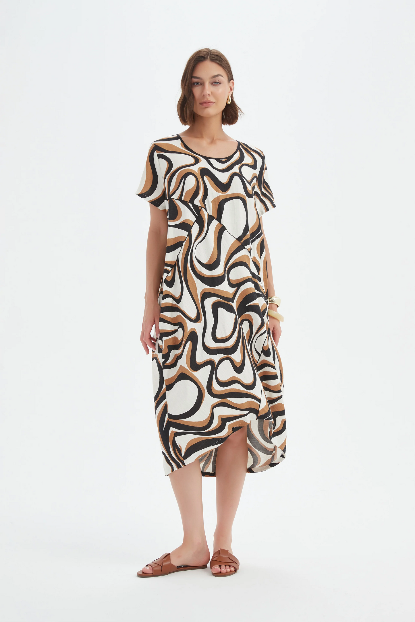 Tirelli Panel Print Dress - Caramel Swirl Print
