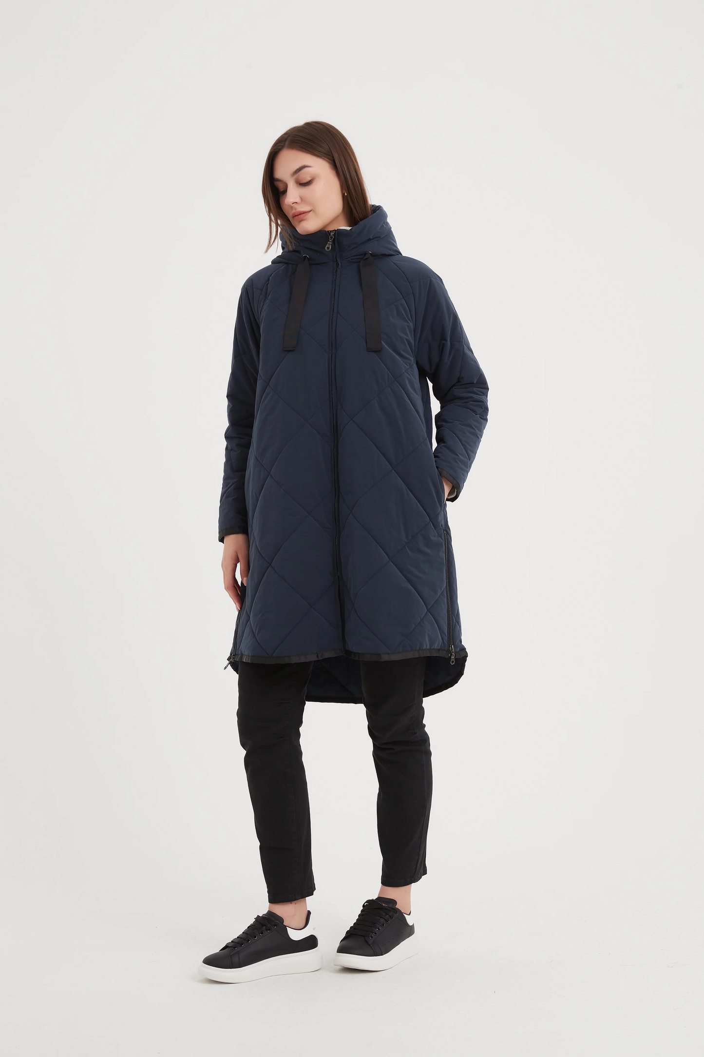 Tirelli Zip Hem Winter Coat - Navy