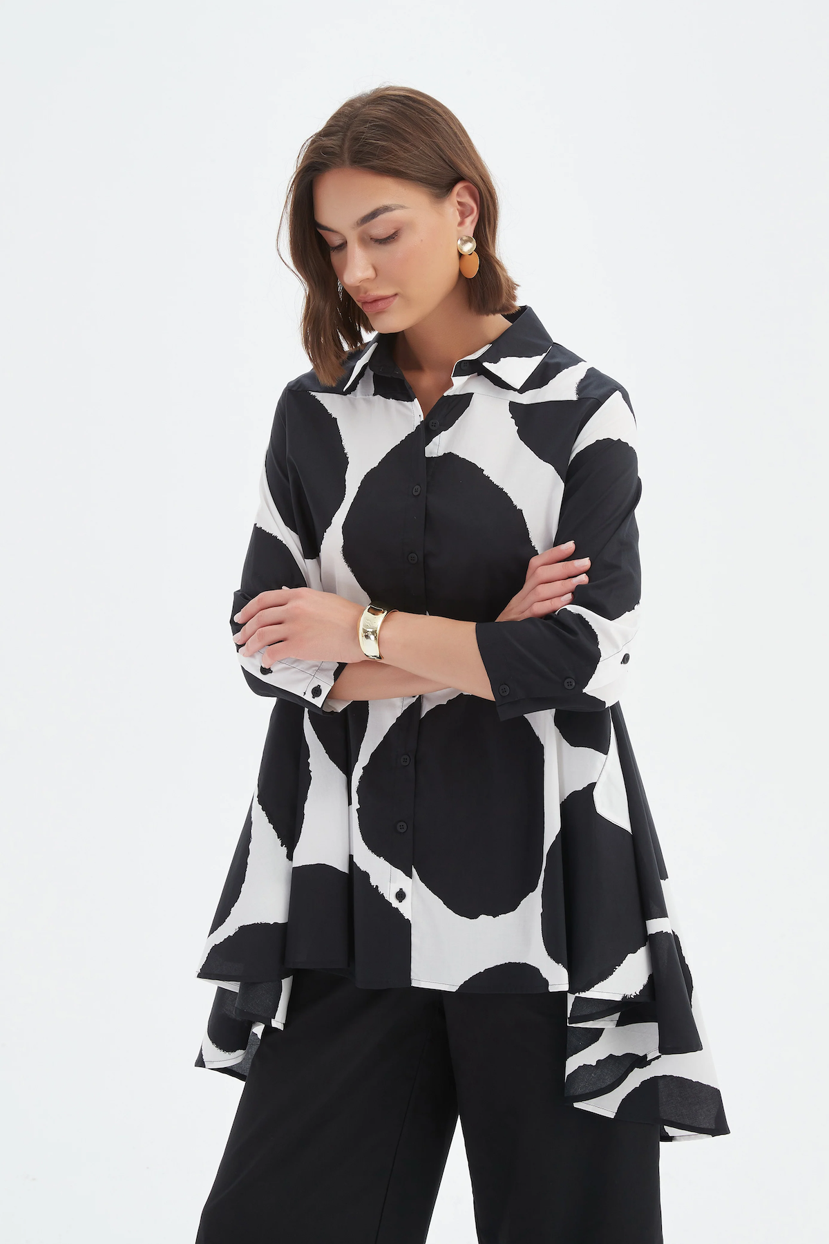 Tirelli Print Swing Back Shirt - Black/White Spot