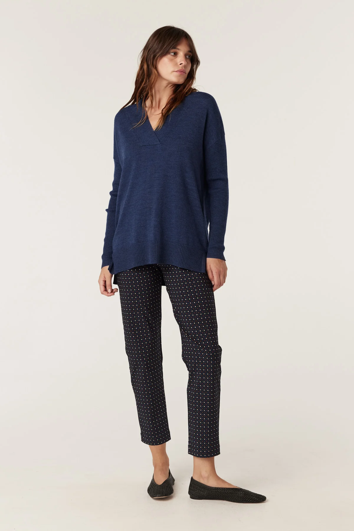 Cable Sara Merino Jumper - Denim Blue