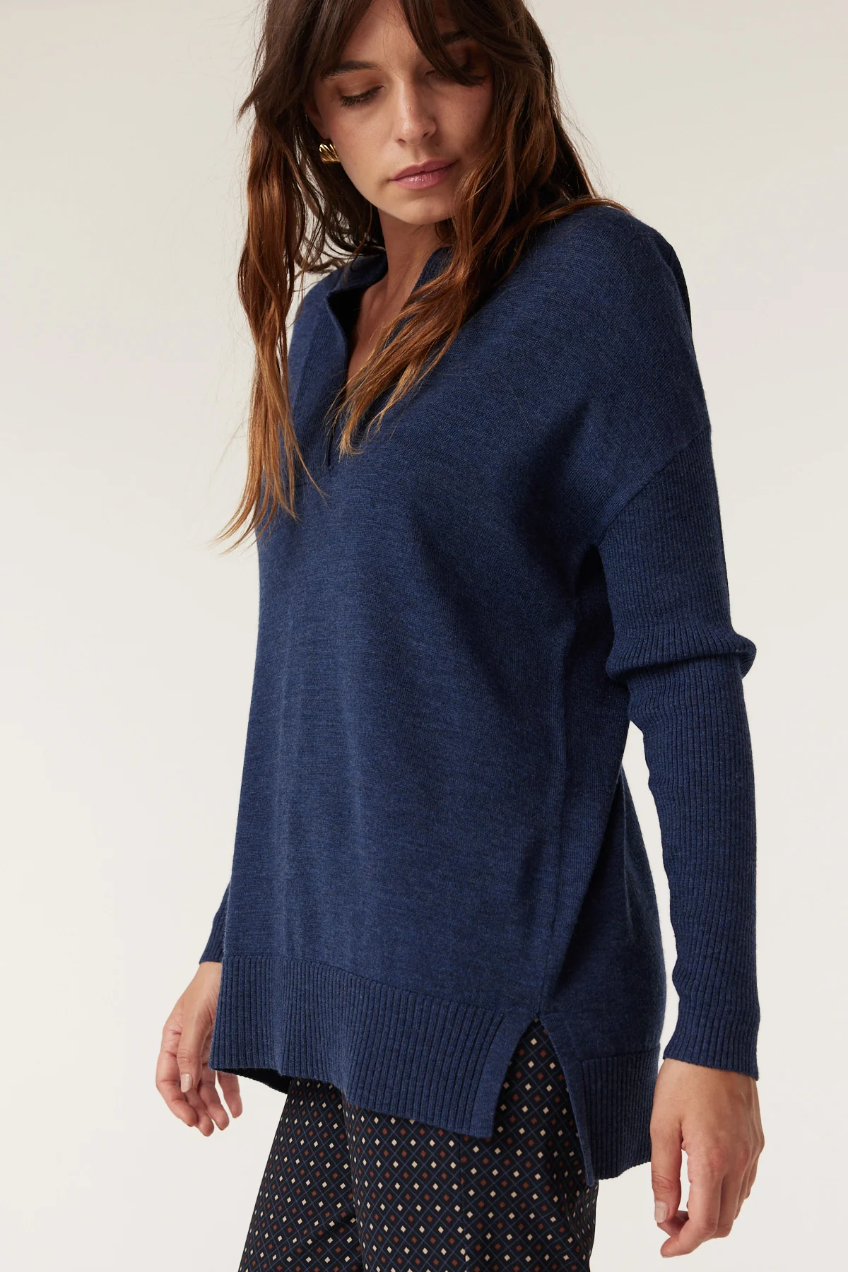 Cable Sara Merino Jumper - Denim Blue