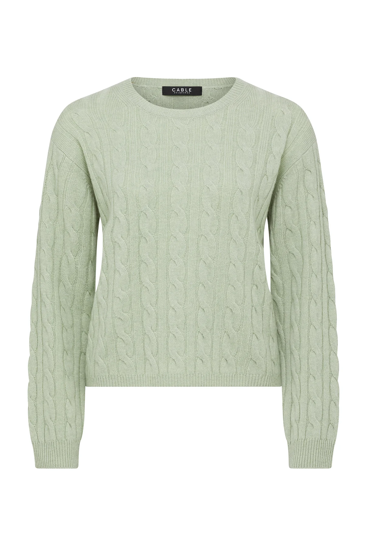 Cable Cashwool Cable Crew Jumper - Pistachio Green