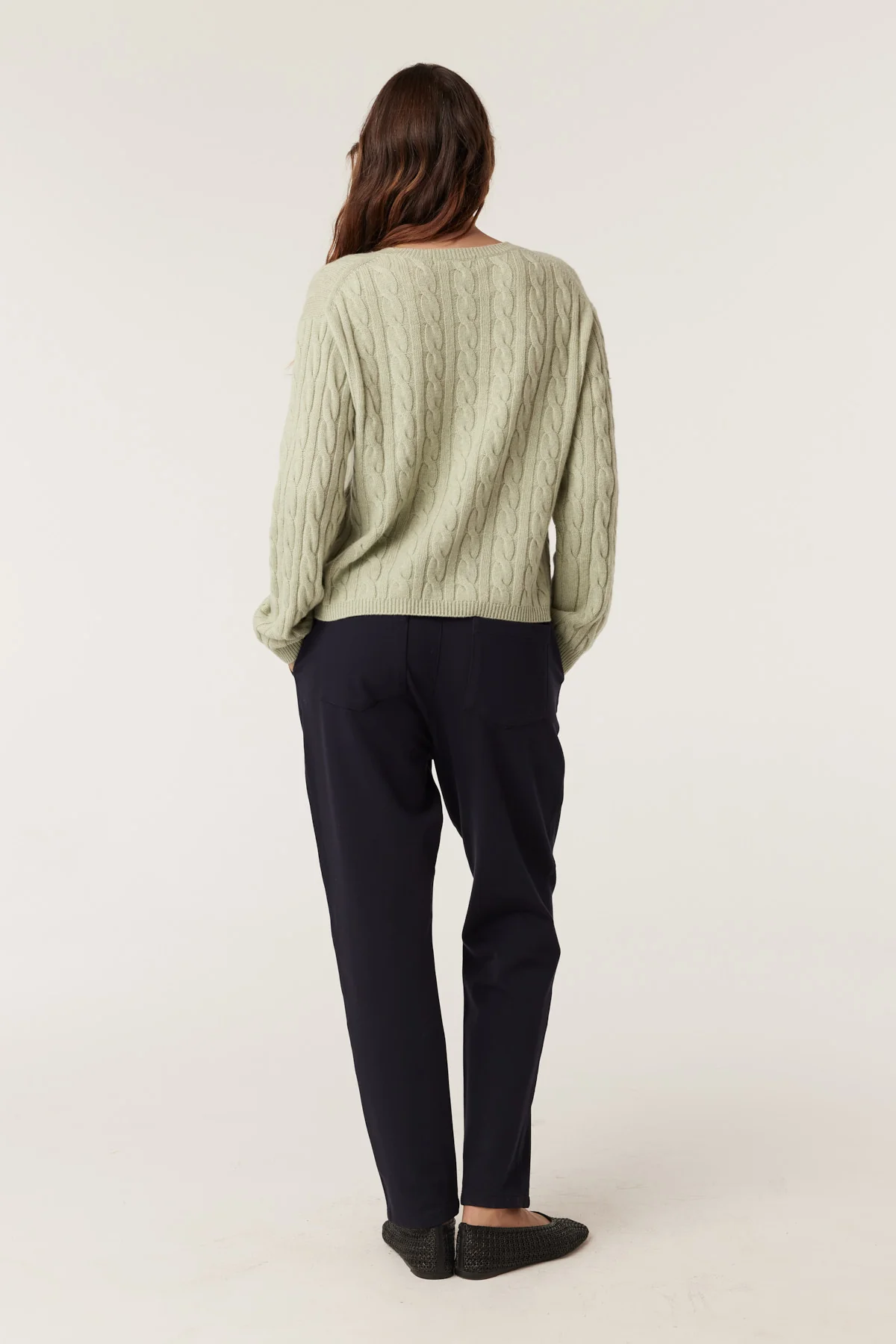 Cable Cashwool Cable Crew Jumper - Pistachio Green