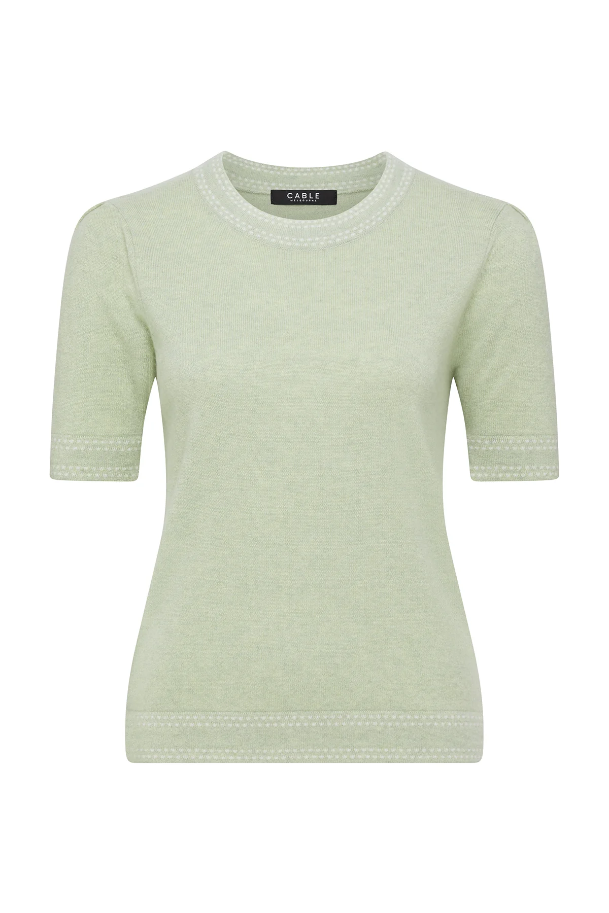 Cable Cashwool Crew Tee - Pistachio Green