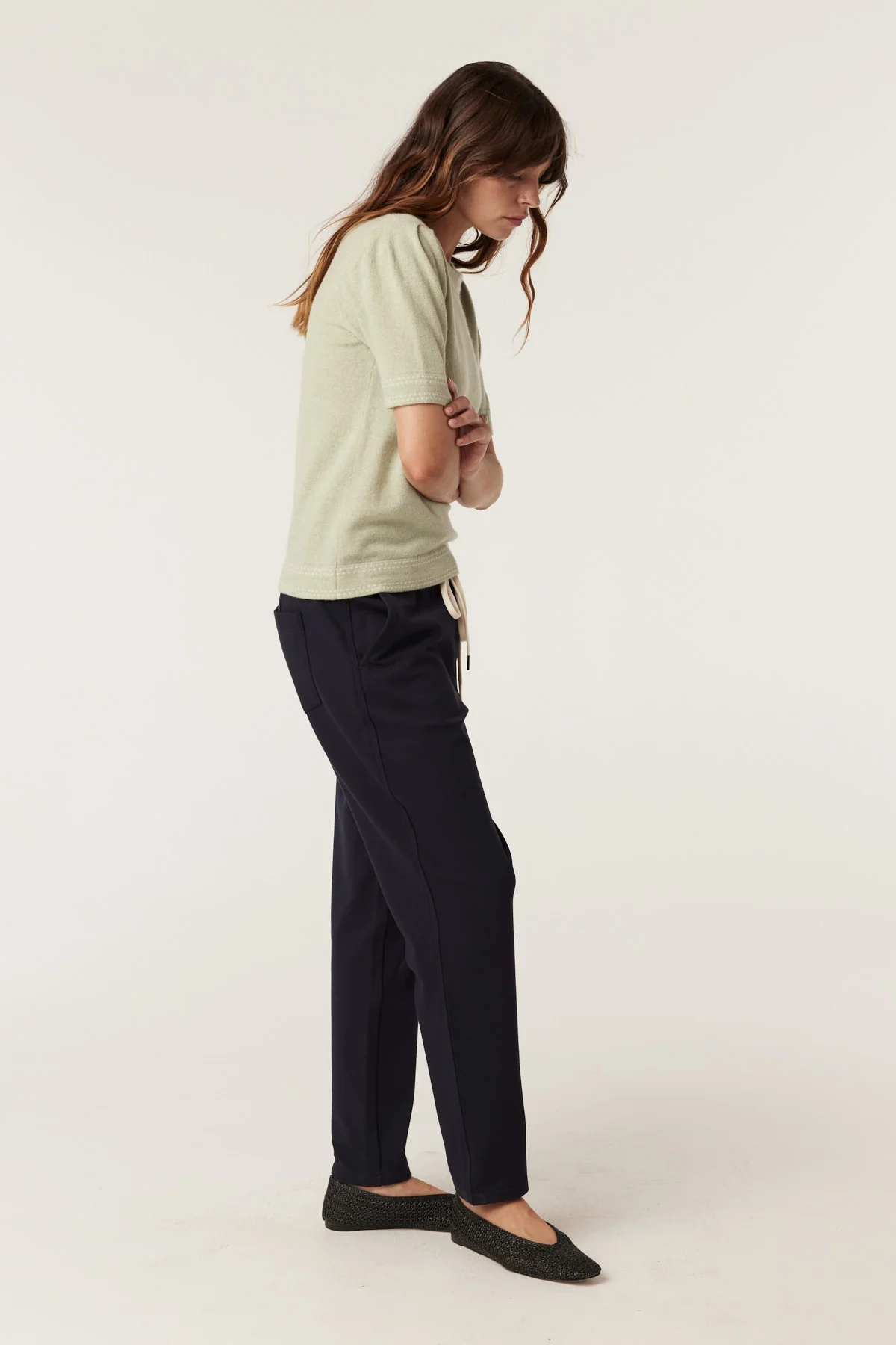 Cable Cashwool Crew Tee - Pistachio Green