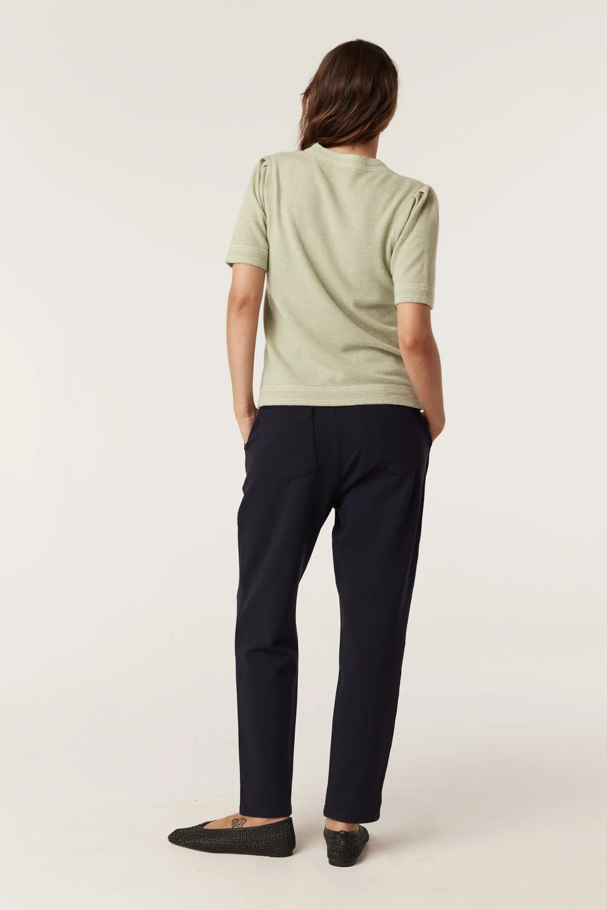Cable Cashwool Crew Tee - Pistachio Green