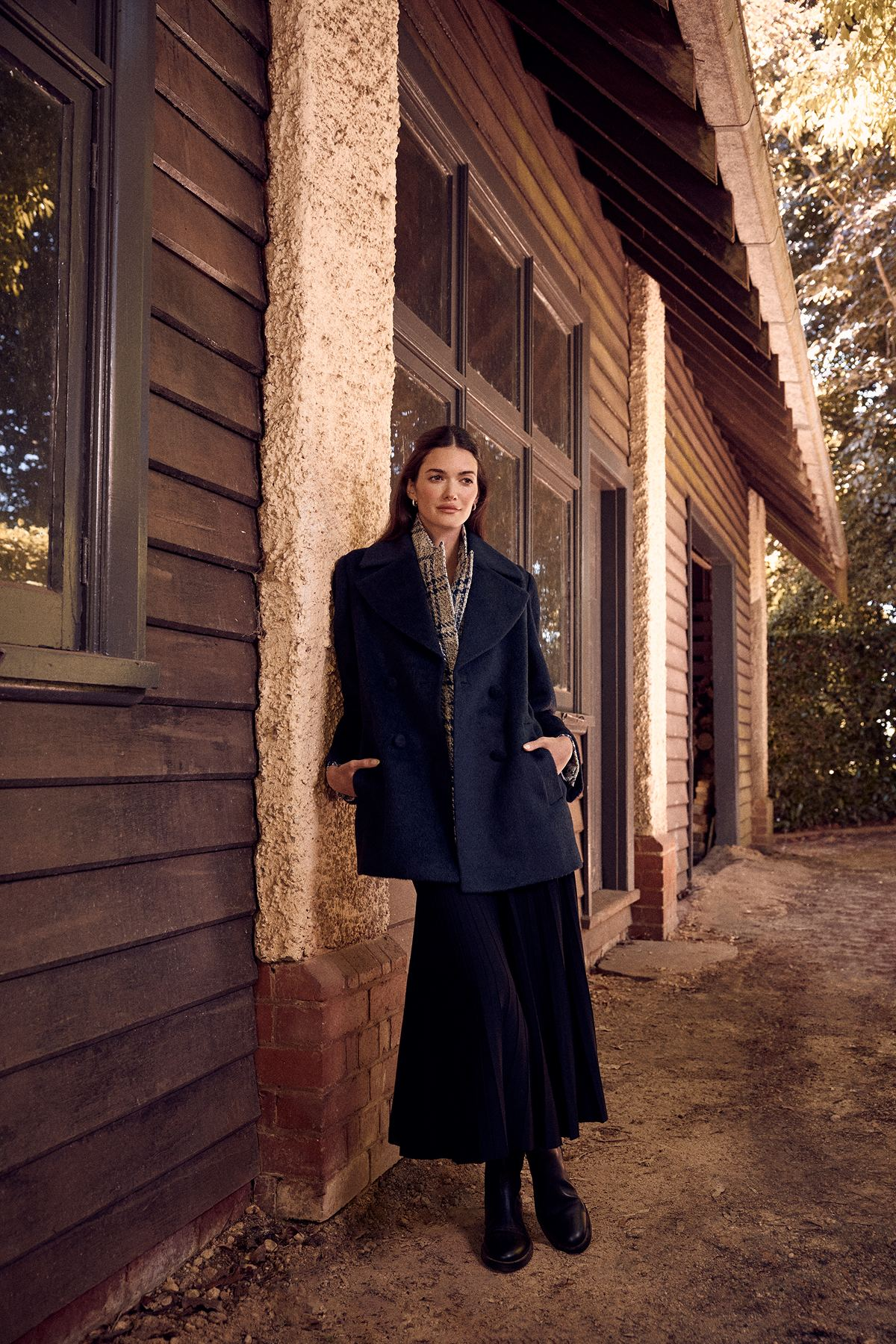 Cable Boston Coat - Navy