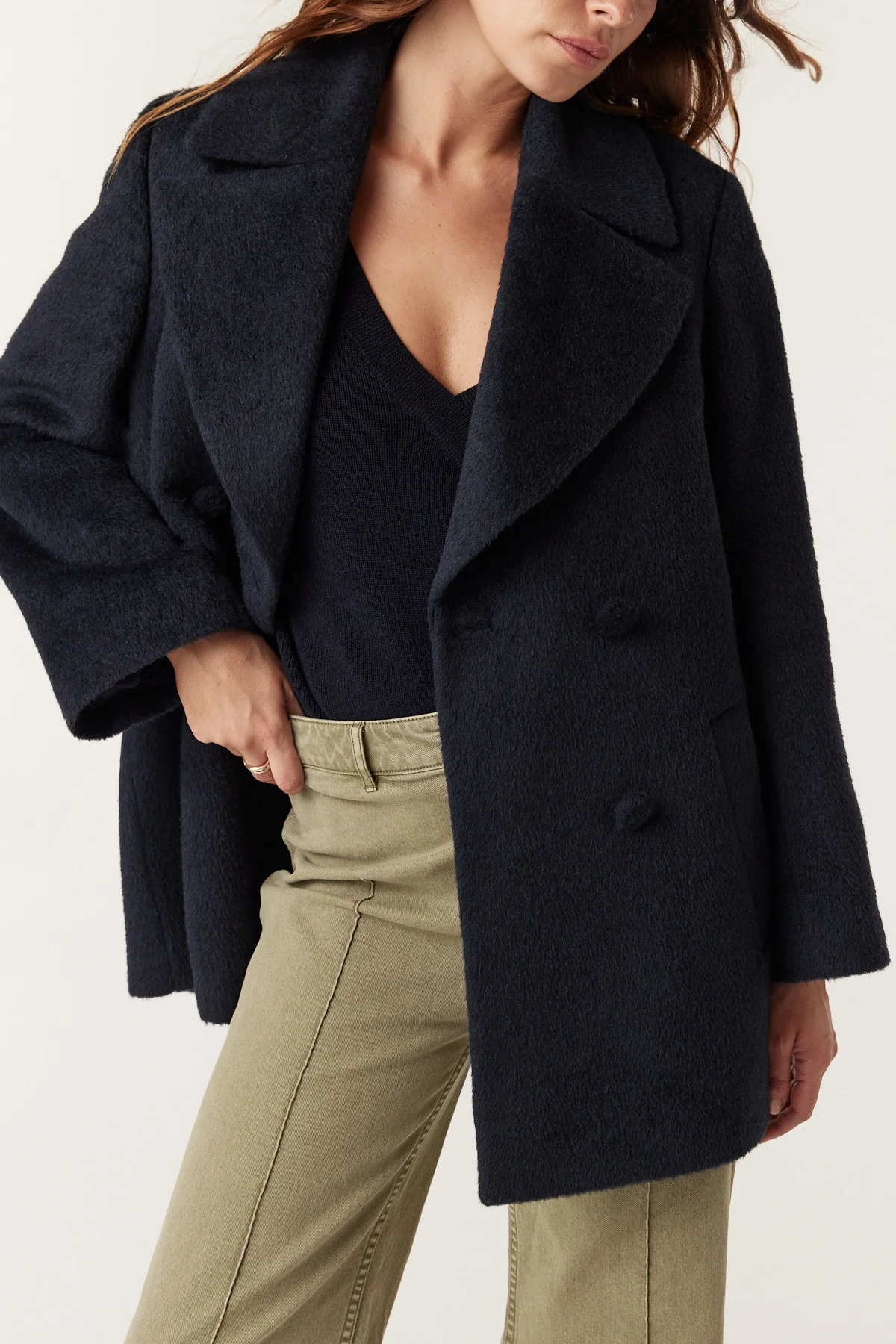 Cable Boston Coat - Navy