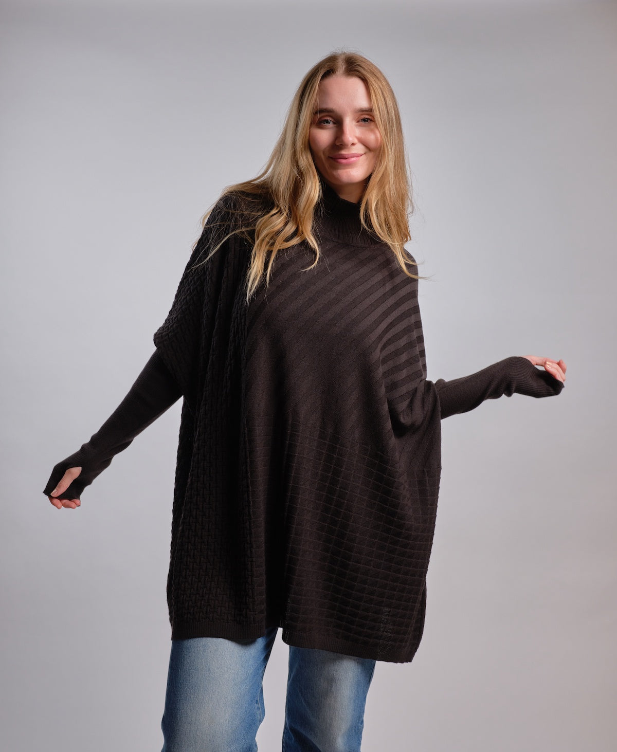 Country Laine Merino Textured Sloppy Joe Sweater - Chocolate