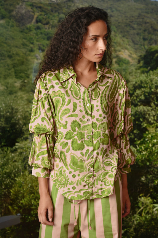 Cooper Pleat And Greet Top - Blush/Green Floral