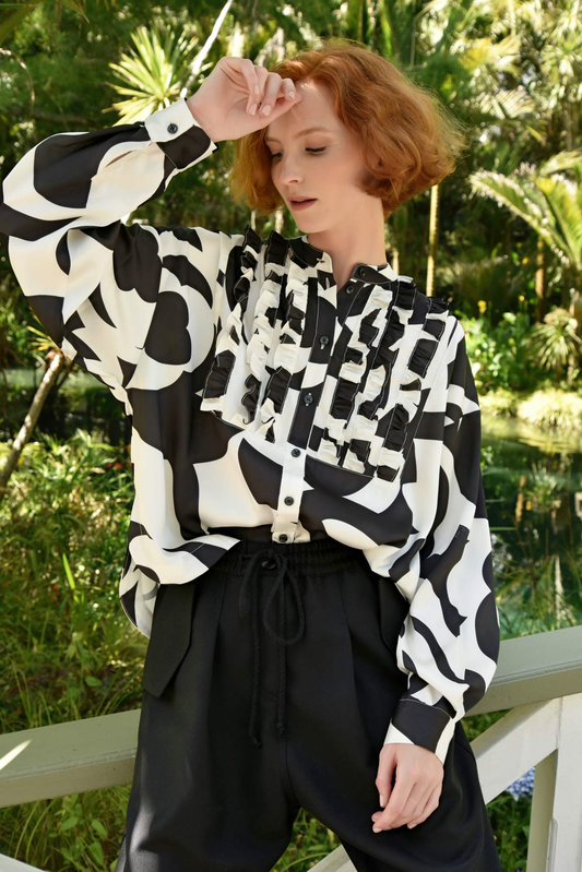 Coop Shuffle & Ruffle Shirt - Black & Cream