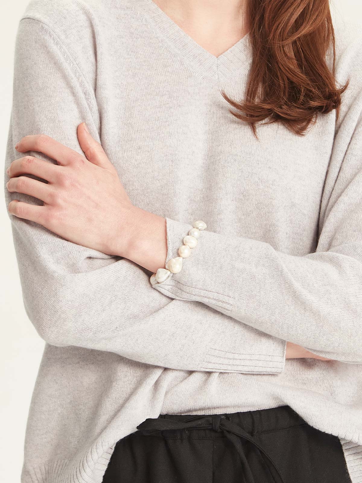 Caroline Sills Kari Cashmere V-Sweater - Glass Grey