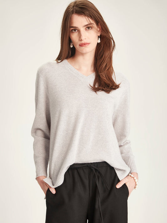 Caroline Sills Kari Cashmere V-Sweater - Glass Grey