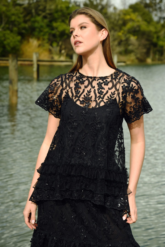 Curate Drink, Bling + Be Merry Top - Black Sequin