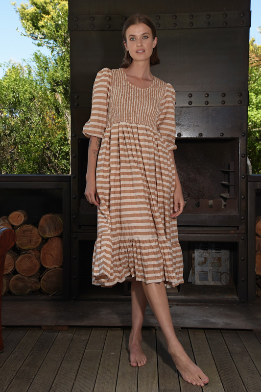 Curate Walk In The Park Dress - Coffee Stripe