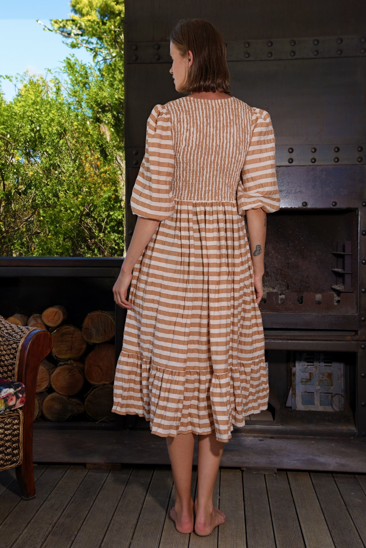 Curate Walk In The Park Dress - Coffee Stripe
