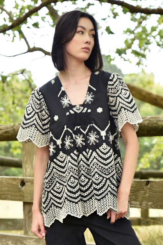 Curate Me + U Top - Black Embroidery