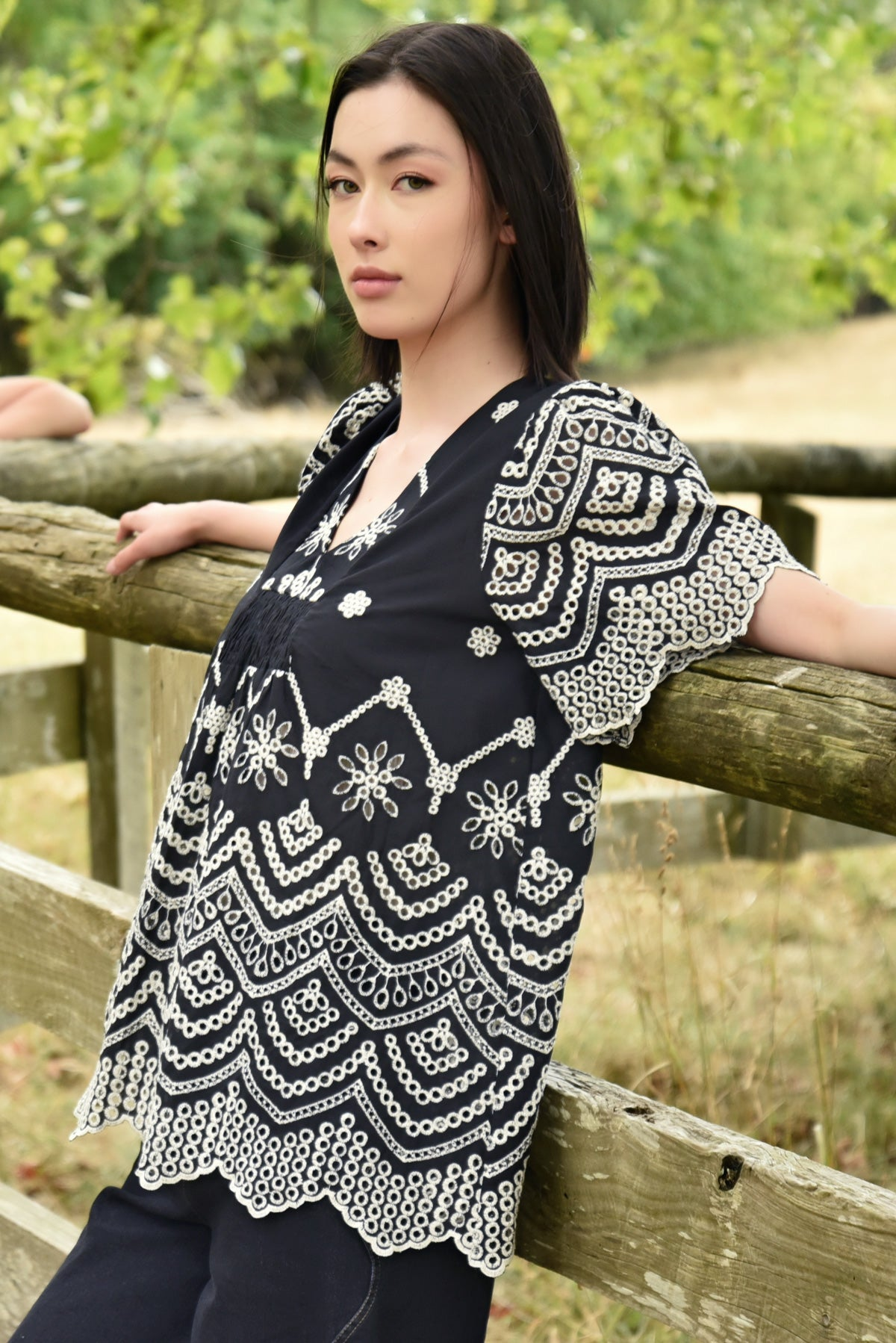 Curate Me + U Top - Black Embroidery
