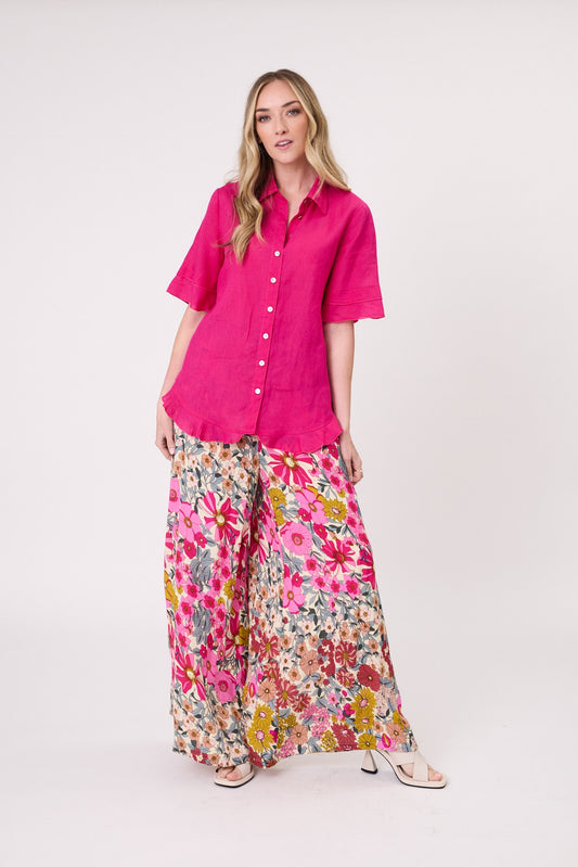 Lemon Tree Camilla Linen Top - Fuchsia