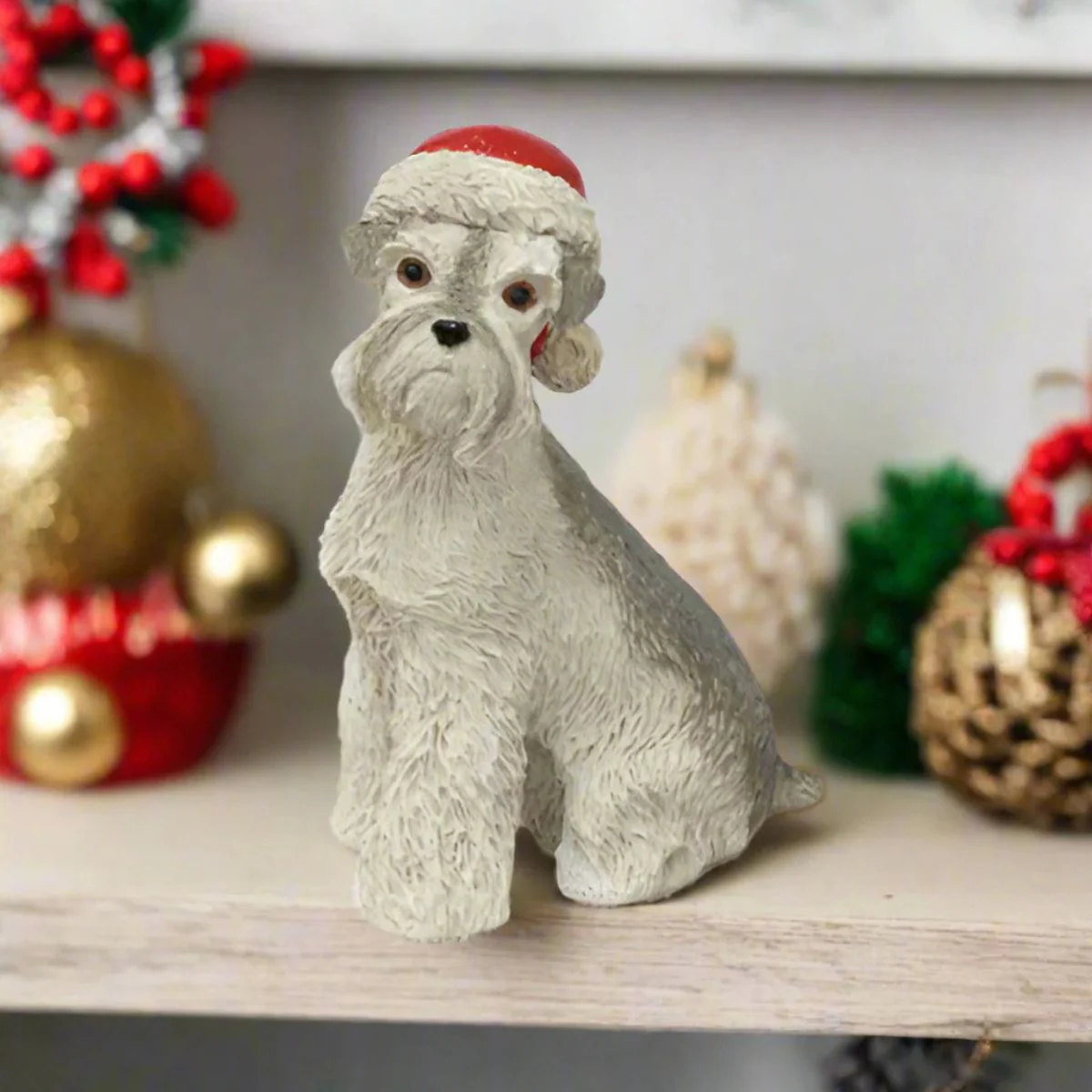 French Country Schnauzer with Santa Hat