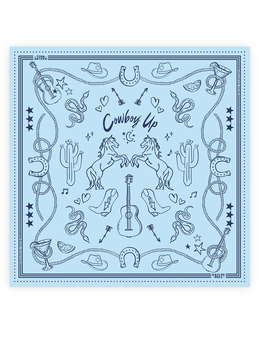 Dark Hampton The DH x Kaylee Bell Cowboy Up Blue Petite Silk Scarf