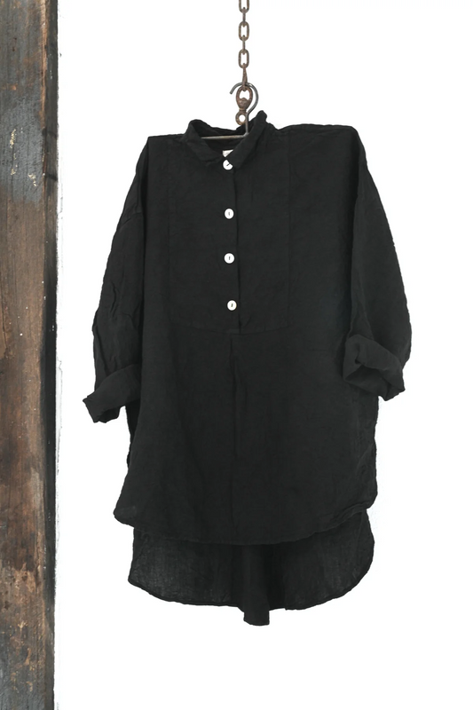 Meg By Design Tuxedo Linen Shirt - Black