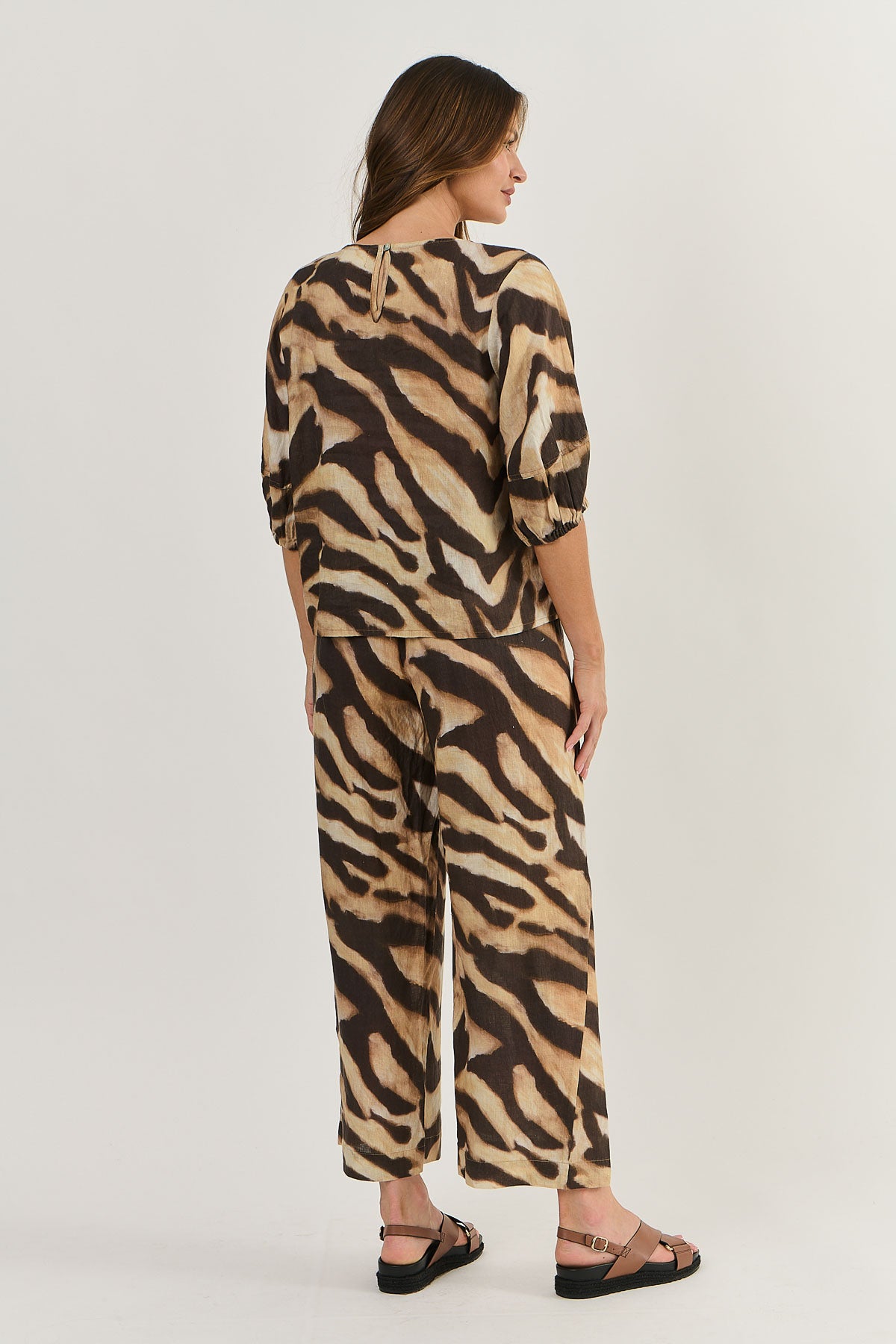 Naturals Linen Round Neck Top GA473WC - Wildcat