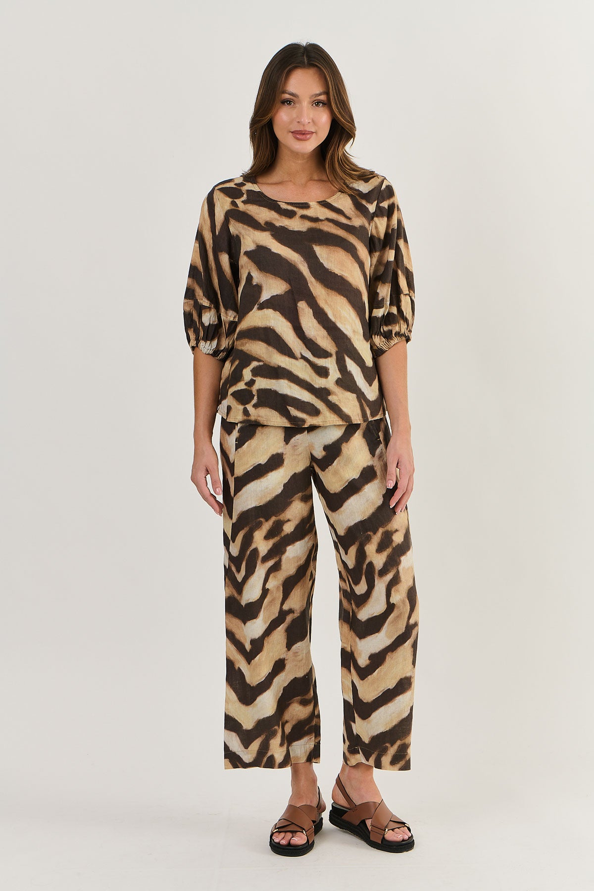 Naturals Linen Round Neck Top GA473WC - Wildcat