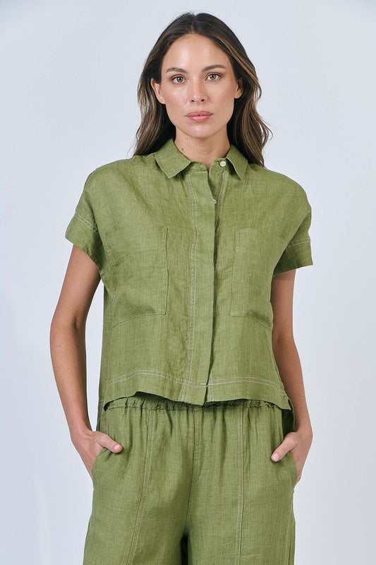 Naturals GA533 Button Thru Top - Moss
