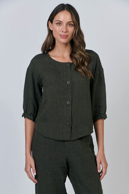 Naturals GA539 Button Thru Top - Licorice