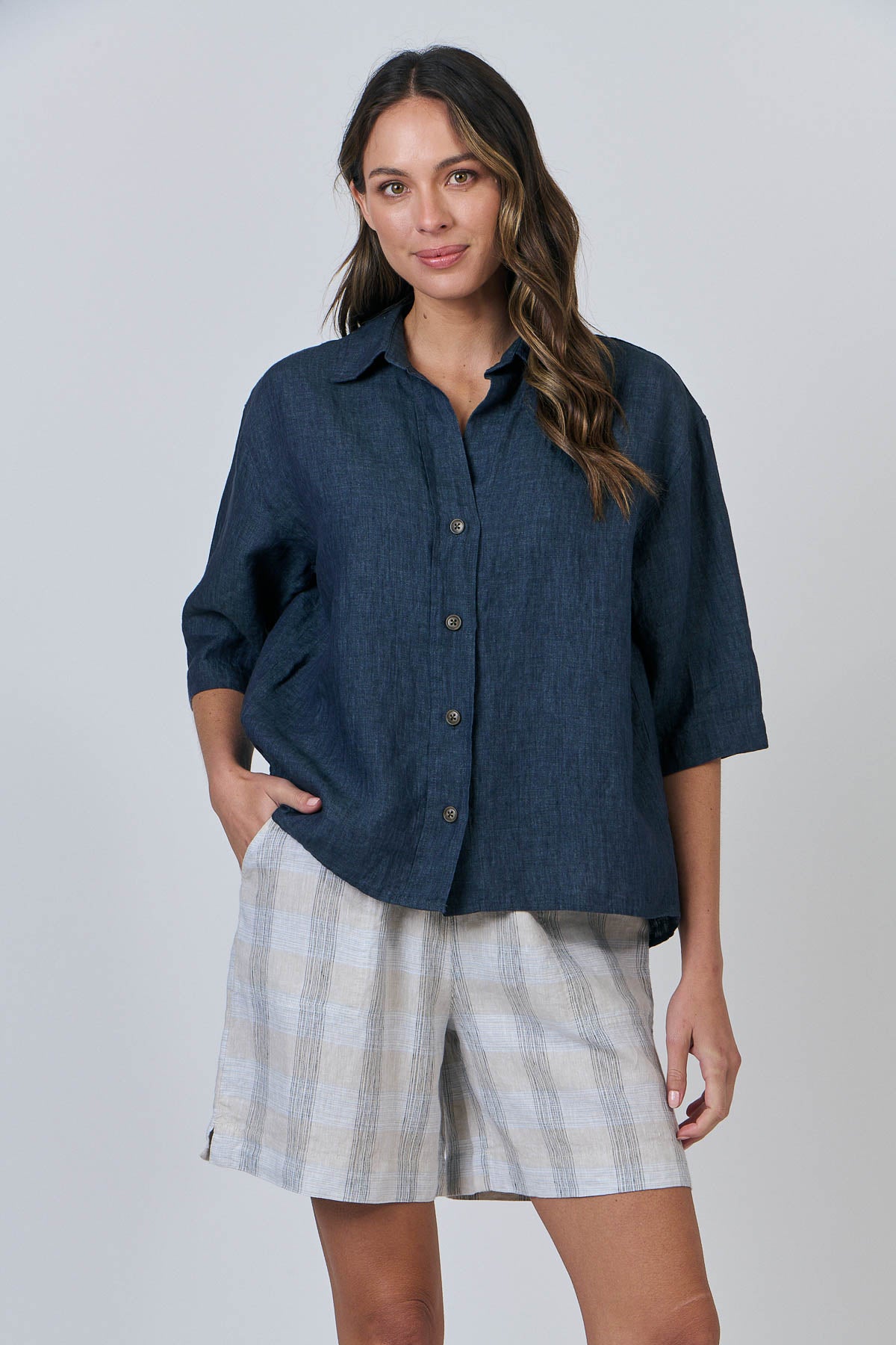 Naturals GA596 Button Thru Top - Poseidon