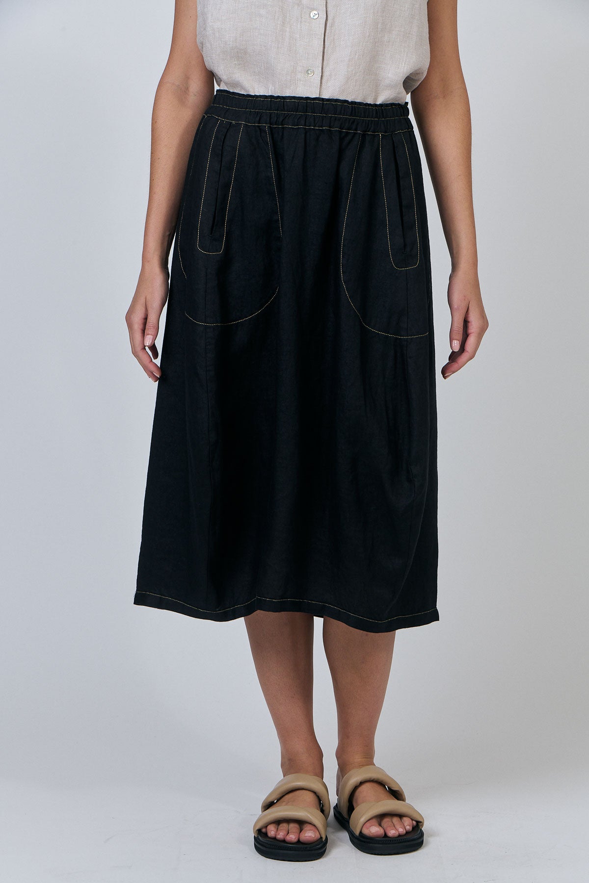 Naturals GA639 Skirt - Black Linen