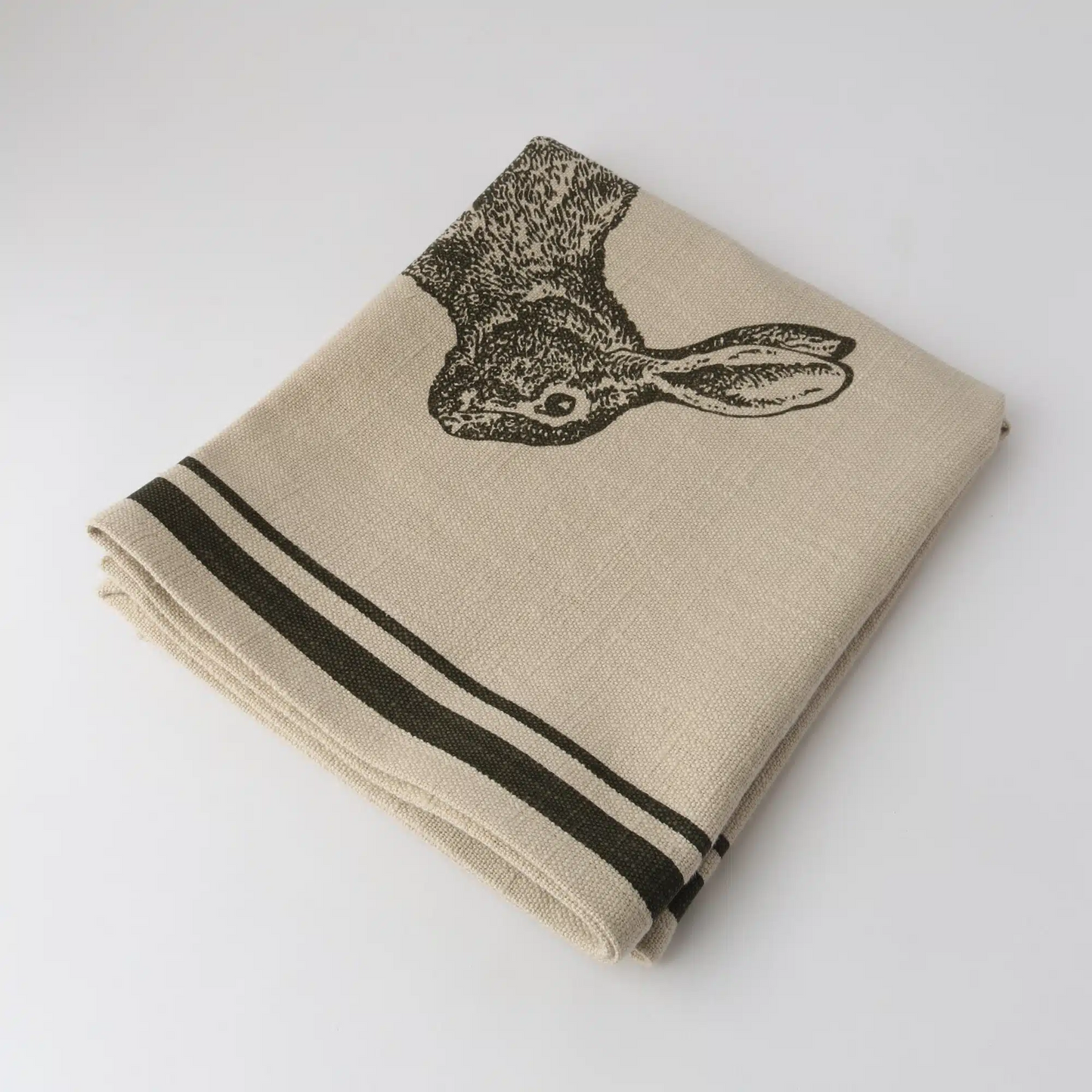 Le Forge French Grainsack Tea Towel Natural & Olive - Rabbit