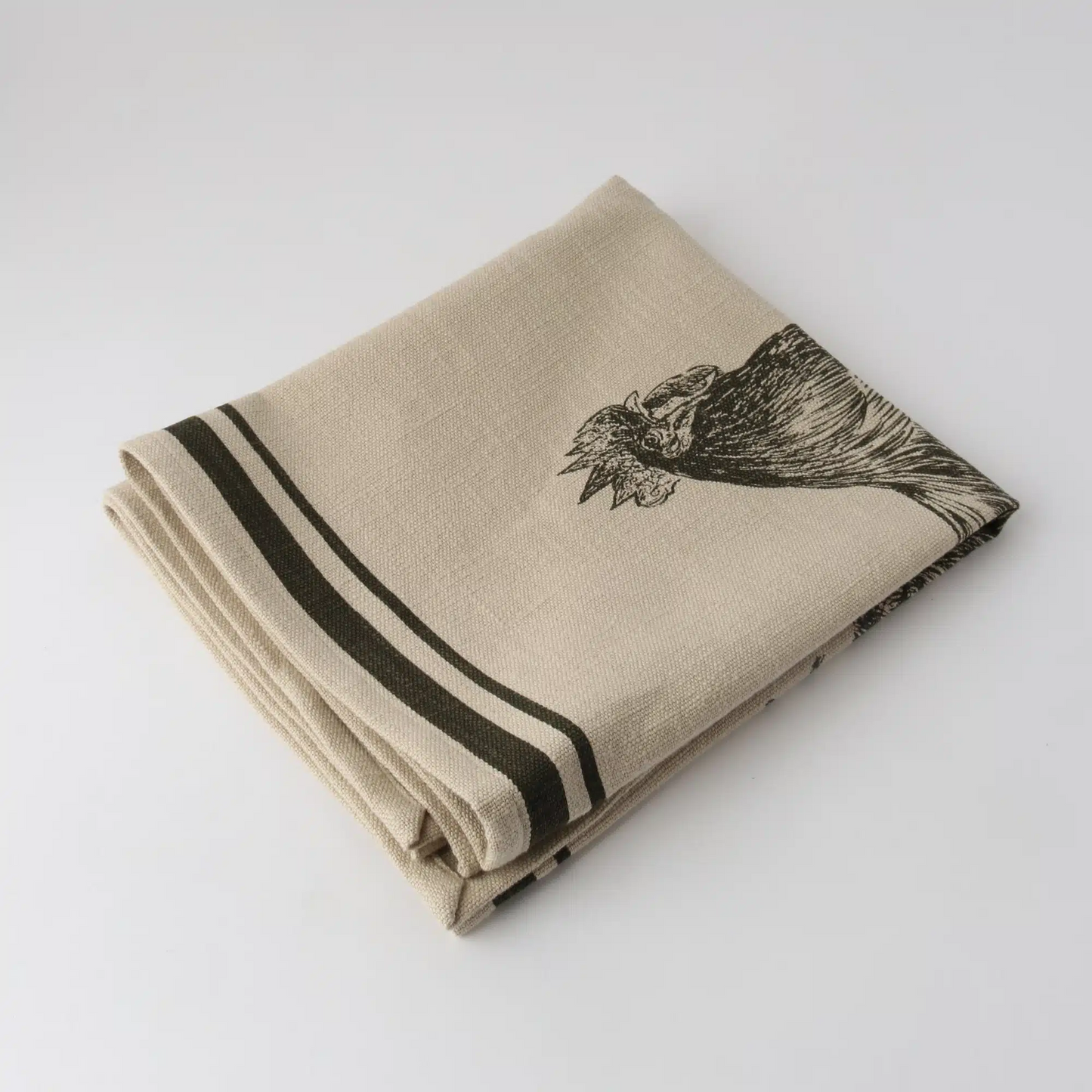 Le Forge French Grainsack Tea Towel Natural & Olive - Rooster