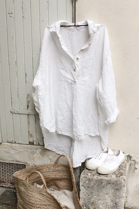 Meg By Design Tuxedo Linen Shirt - White