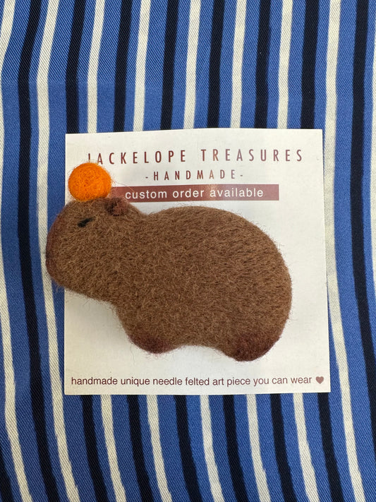 Jackelope Treasures Capybara Brooch - 1 Orange