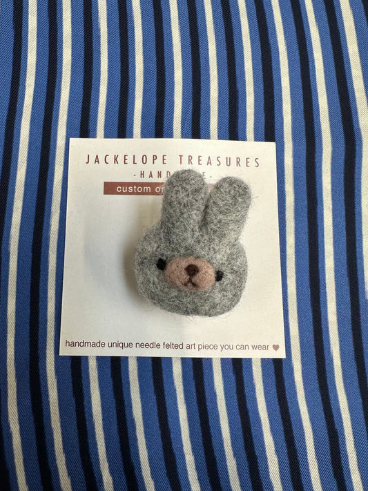 Jackelope Treasures Bunny Face Brooch - Grey