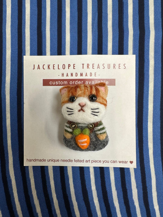 Jackelope Treasures Cat Brooch - Ginger Carrot