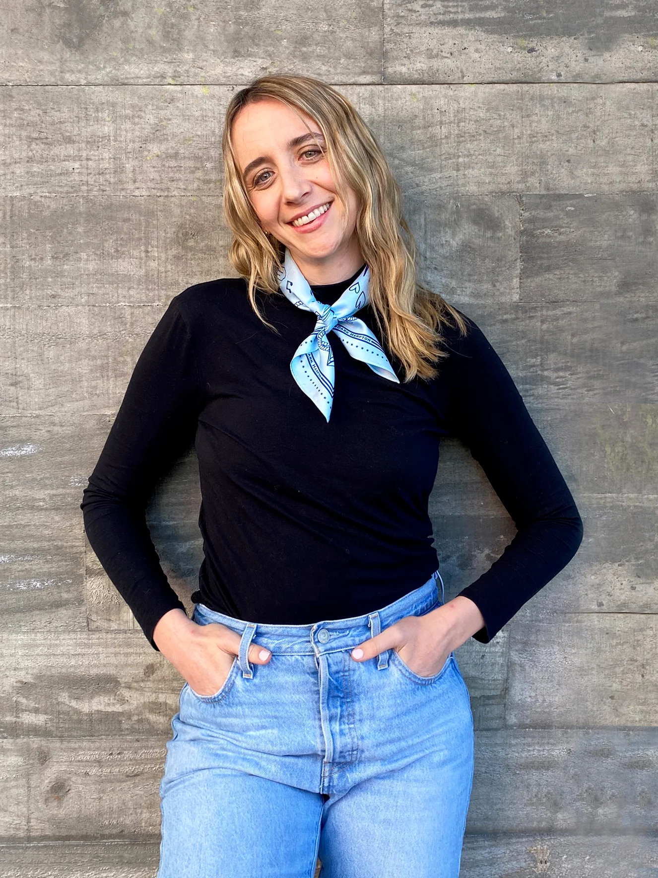 Dark Hampton The DH x Kaylee Bell Cowboy Up Blue Petite Silk Scarf