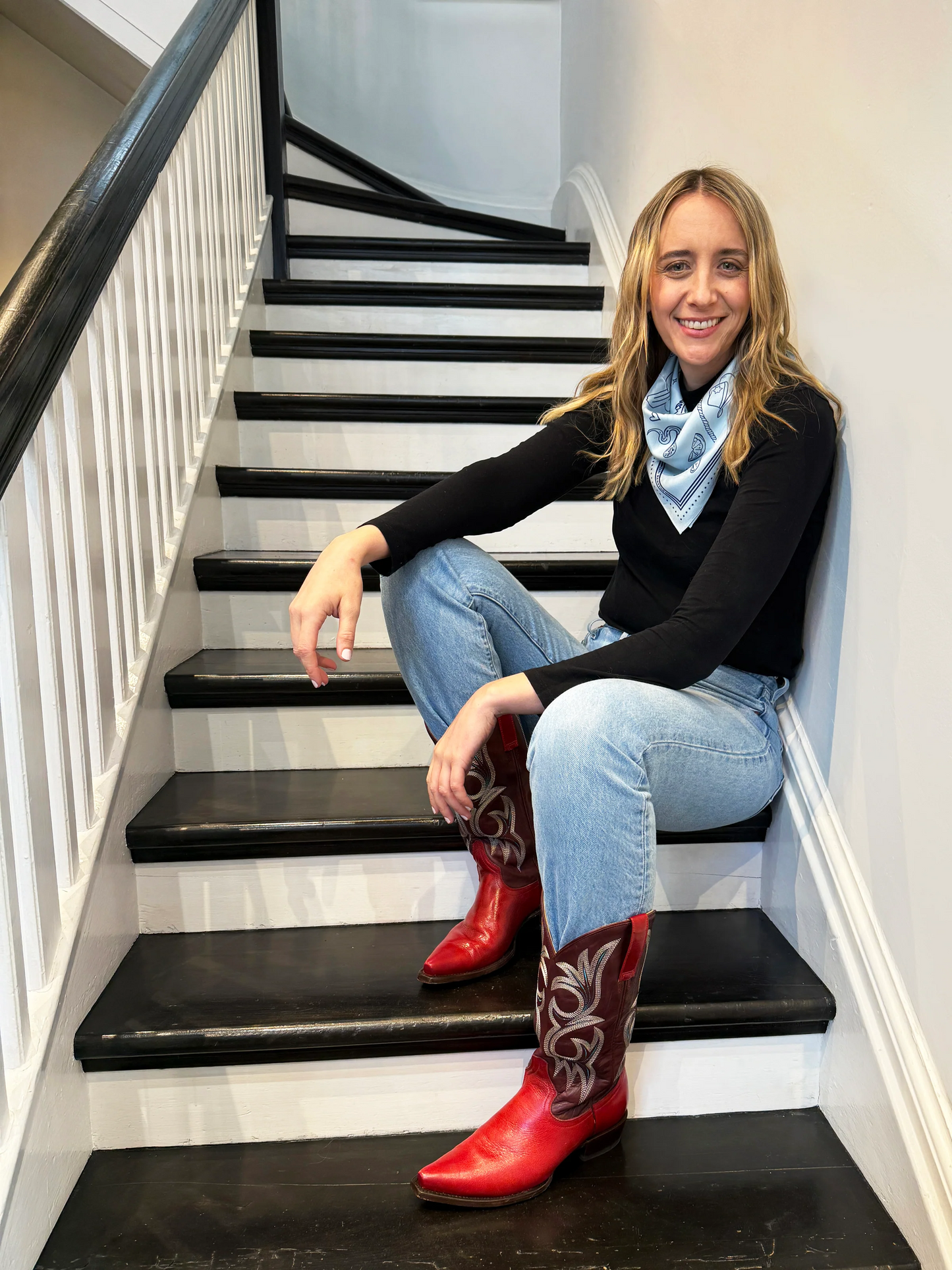 Dark Hampton The DH x Kaylee Bell Cowboy Up Blue Petite Silk Scarf