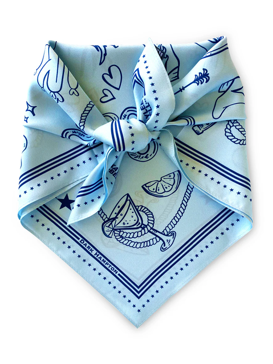 Dark Hampton The DH x Kaylee Bell Cowboy Up Blue Petite Silk Scarf