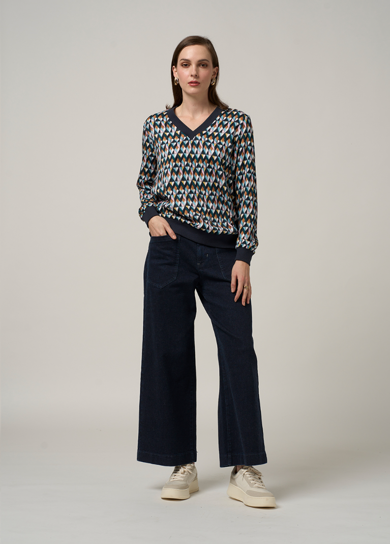 Madly Sweetly Facet V Neck Top - Multi