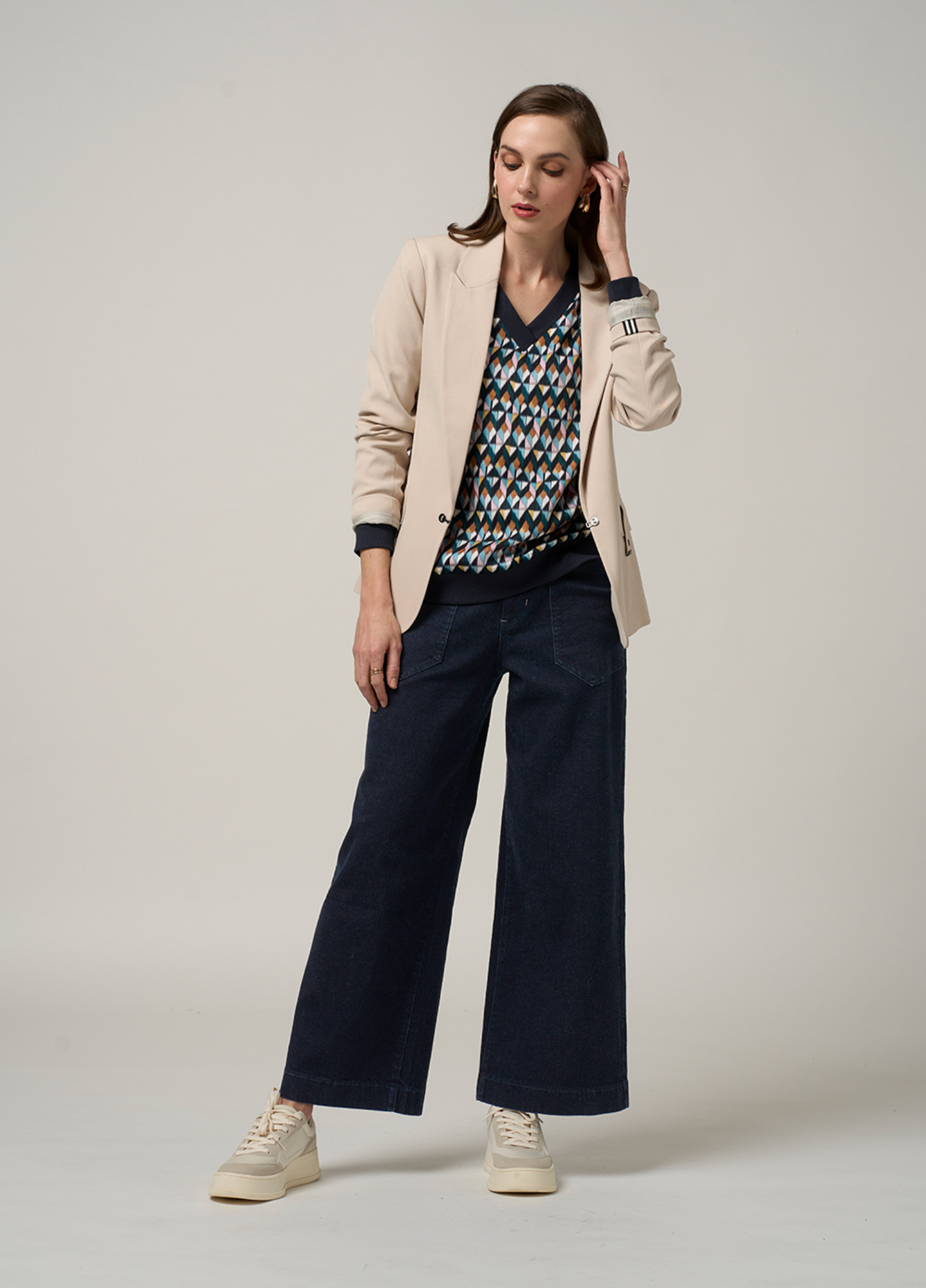 Madly Sweetly Facet V Neck Top - Multi