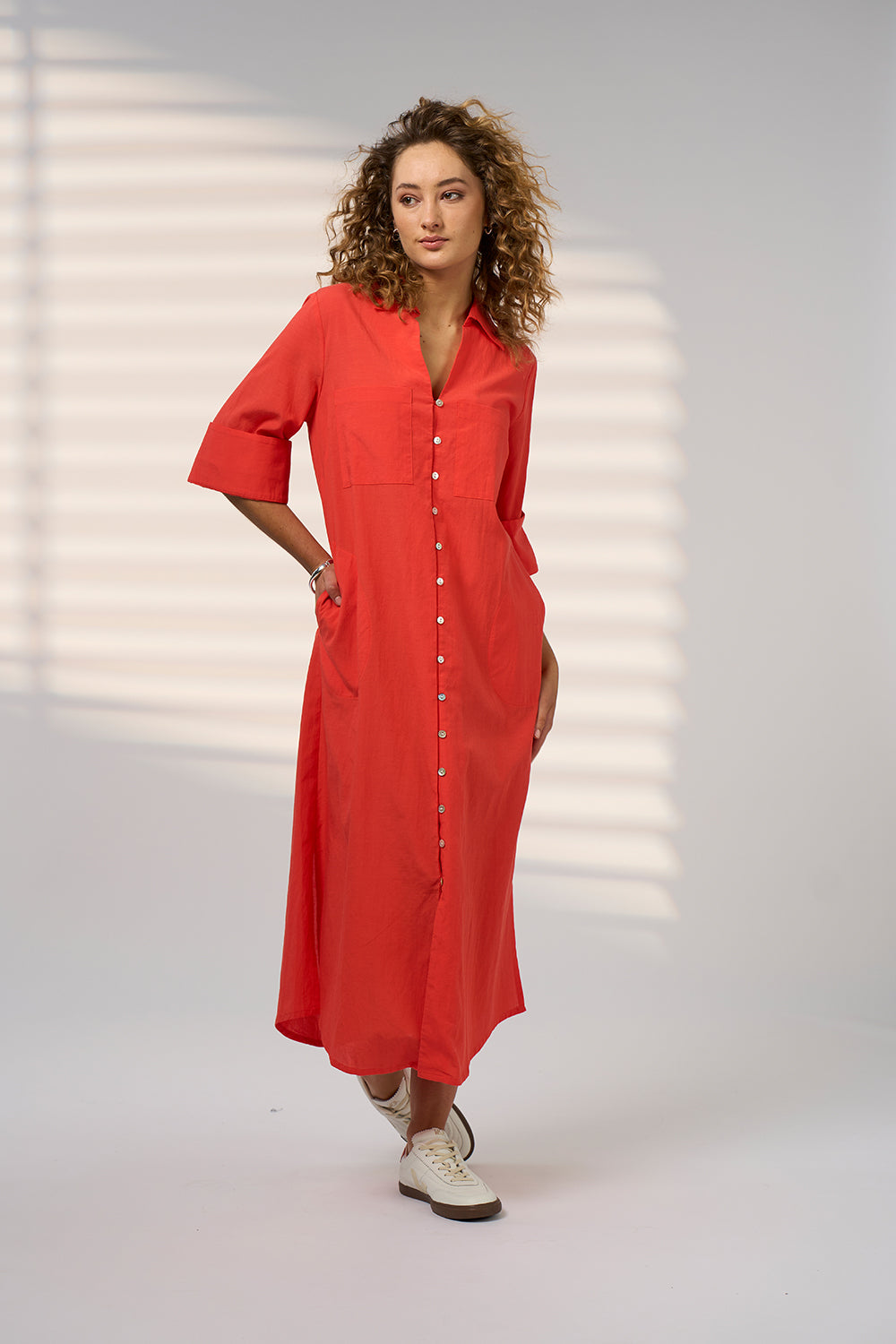Madly Sweetly Drift Shirt Dress - Blood Orange