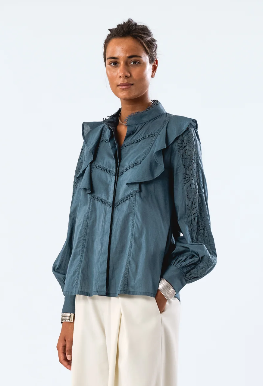 Lollys Laundry Maja Shirt LS - Dusty Blue
