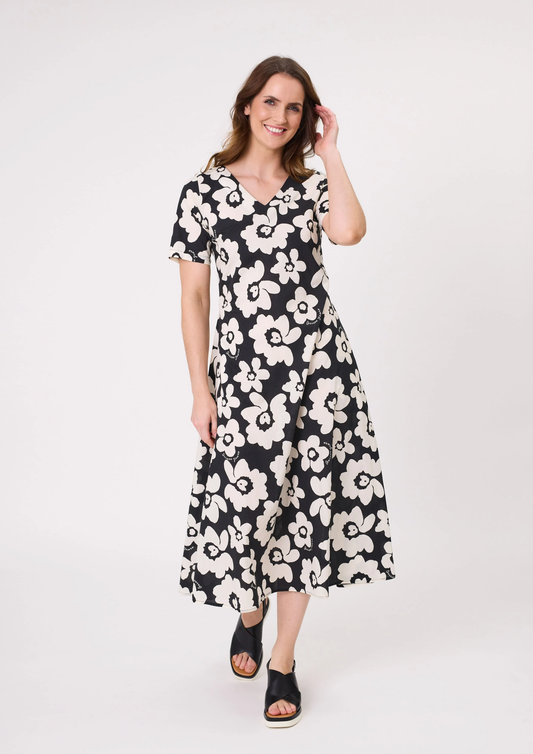 Lemon Tree Marta Dress  - Black/White Floral